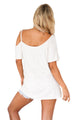 Sexy White Cold Shoulder Short Sleeve Loose Fit Tops