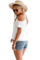 Sexy White Crisscross Back Ruffle Cold Shoulder Top