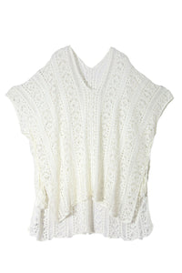 Sexy White Crochet Knitted Tassel Tie Kimono Beachwear
