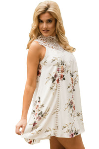 Sexy White Crochet Lace Neck Floral Dress
