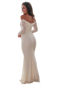 Sexy White Crochet Off Shoulder Maxi Evening Party Dress
