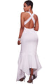 Sexy White Cross Back Asymmetric Hemline Maxi Dress