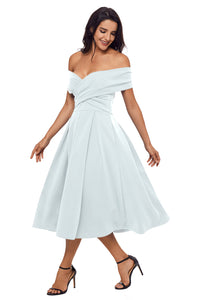 Sexy White Crossed Off Shoulder Fit-and-flare Prom Dress