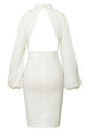 Sexy White Cut Out Sleeve Stretch Crepe Bandage Party Dress