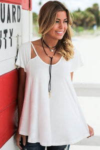 Sexy White Cutout Cold Shoulder Flowy Top