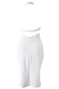 Sexy White Cutout Detail High Neck Midi Dress