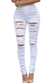 Sexy White Denim Destroyed High-waist Skinny Jeans