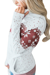 Sexy White Double Hood Snowfall Print Sweatshirt