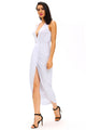 Sexy White Draped Slit Front Maxi Dress