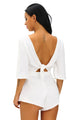Sexy White Drawstring Knot Open Back Romper