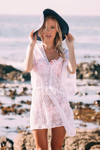 Sexy White Elegant Lace Beach Cover Up Dress