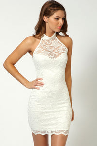 Sexy White Elisa Sweetheart Halterneck Lace Dress