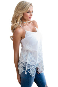 Sexy White Embroidered Lace Detailed Trim Tank