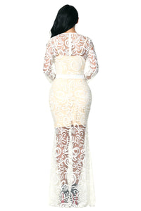 Sexy White Embroidery Nude Mesh Gown