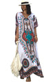 Sexy White Ethnic Print Kaftan Maxi Dress
