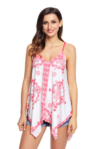 Sexy White Ethnic Print Summer Holiday Tank Top