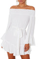 Sexy White Flare Sleeve Drop Hem Pleated Off Shoulder Dress