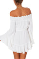 Sexy White Flare Sleeve Drop Hem Pleated Off Shoulder Dress