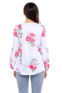 Sexy White Floral Criss Cross Long Sleeve Top