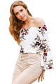 Sexy White Floral Elastic Off Shoulder Bell Sleeve Top