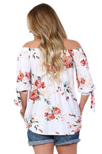Sexy White Floral Elastic Off Shoulder Top