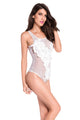 Sexy White Floral Embroidered Sheer Mesh Bodysuit