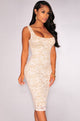 Sexy White Floral Lace Nude Illusion Sleeveless Dress