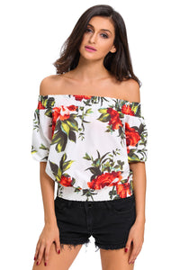 Sexy White Floral Off-the-shoulder Top
