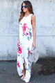 Sexy White Floral Pocketed Holiday Maxi Boho Dress