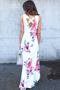 Sexy White Floral Pocketed Holiday Maxi Boho Dress