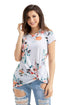 Sexy White Floral Short Sleeve Knot Top