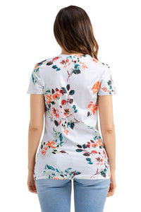 Sexy White Floral Short Sleeve Knot Top
