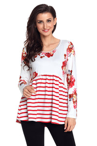 Sexy White Floral Striped Babydoll Tunic