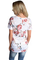 Sexy White Floral V Neck Short Sleeve T-shirt