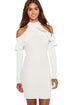 Sexy White Frill Cold Shoulder Long Sleeve Dress