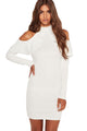 Sexy White Frill Cold Shoulder Long Sleeve Dress