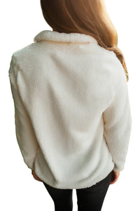 Sexy White Fuzzy Zip up Fleece Jacket