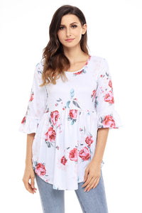 Sexy White Grounding Floral Print Babydoll Top