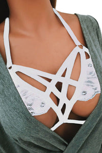 Sexy White Half Cups of Halter Lace Bralette