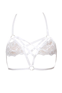 Sexy White Half Cups of Halter Lace Bralette