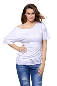 Sexy White Half Sleeves Ruched Tunic Top