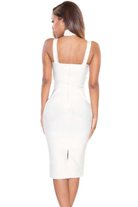 Sexy White High Neck Hollow-out Bandage Dress