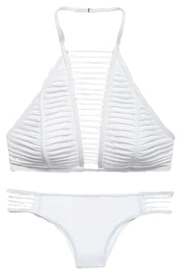 Sexy White High Neck Tankini Set Swimwear