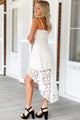 Sexy White Hollow Lace Nude Illusion Hi-low Party Dress