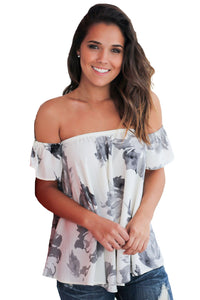 Sexy White Inky Floral Off Shoulder Blouse
