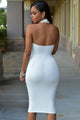 Sexy White Jeweled Waist Halter Dress