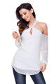 Sexy White Knot Neckline Cold Shoulder Long Sleeve Top