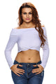 Sexy White Knotted Front Off-the-shoulder Long Sleeve Top