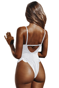 Sexy White Lace Bust High Cut Bodysuit for Women