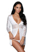 Sexy White Lace Chiffon Long Sleeve Babydoll with G-string